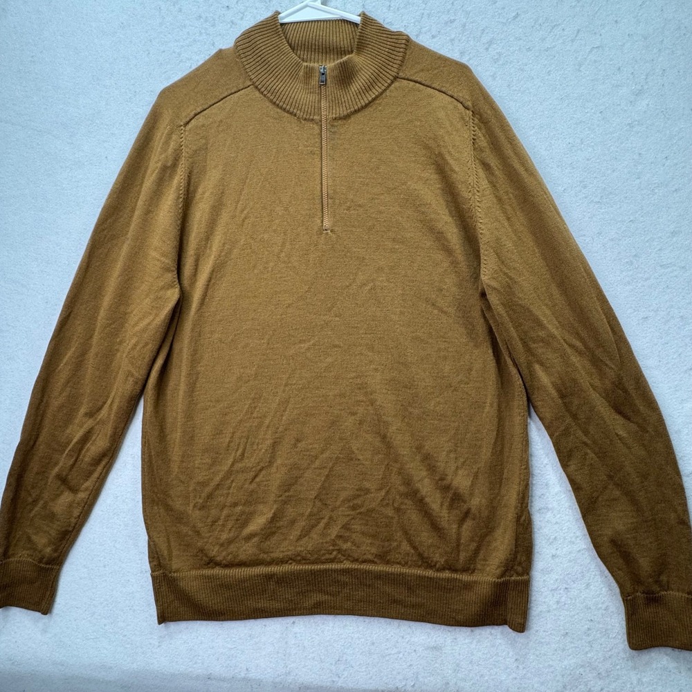 Paris Sunday Quarter Zip Sweater Mens Size Large Brown 100% Wool Casual Preppy